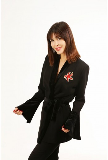 Mia Su Hermes Velvet Detail Suit